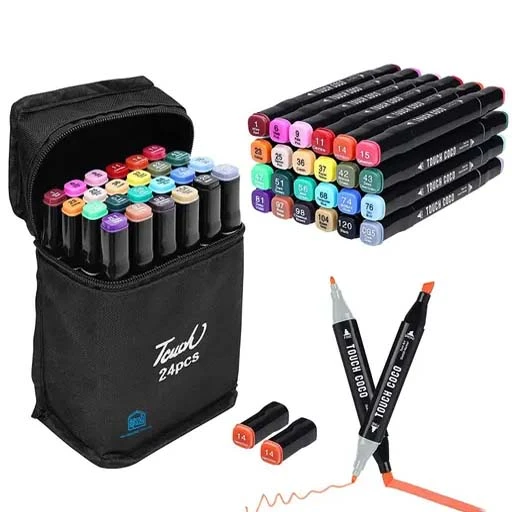 Dual Tip Art Markers-24 Colours With Carrying Case For Painting Sketching Callig
