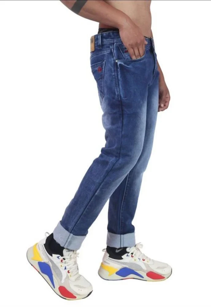 Straight Fit Men Faded Denim Jeans, Blue