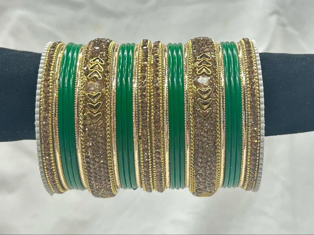 Party Wear Traditional Golden & Green wedding Bridal Bangles Set
