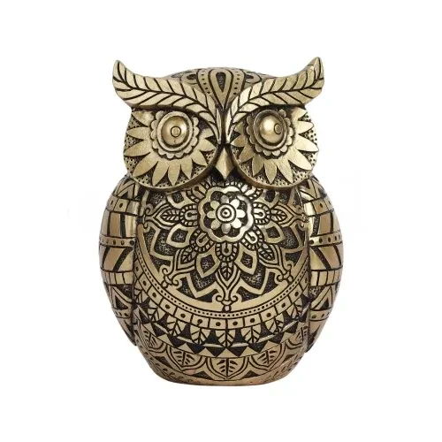 Lucky Owl Figurines with Mandala Art for Home Decor
