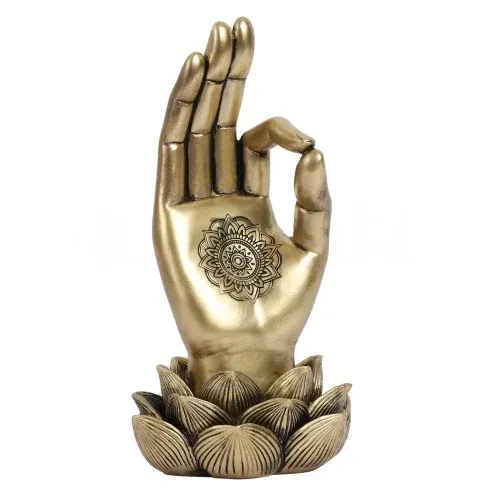 Golden Buddha Lotus Palm Showpiece with Mandala Art
