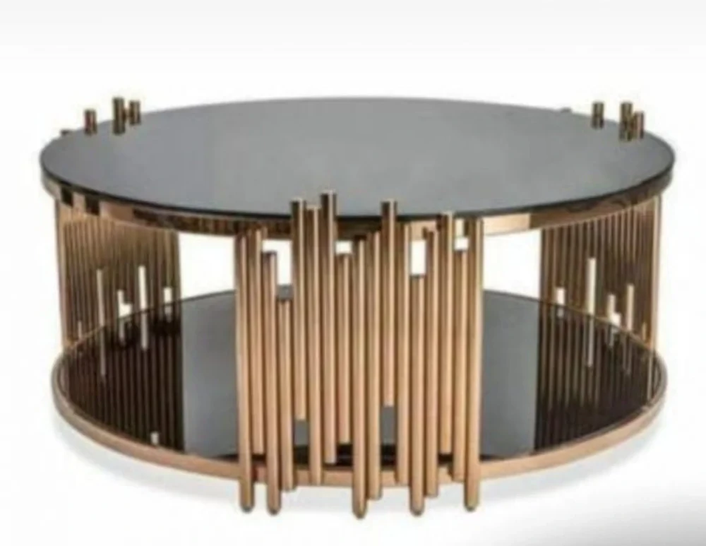 Black Glass Coffee Table in Rose Gold Frame