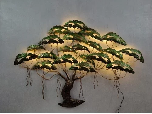 Green tree metal wall art